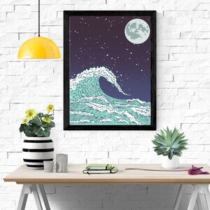Wave Moon Minimalistic Art Print Wall Decor 8"x10"